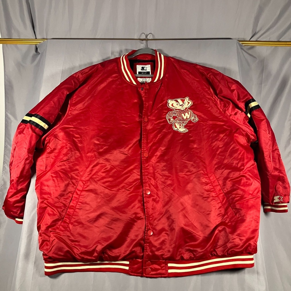 Starter Wisconsin Badgers Jacket Men's 6XL Red Satin Snap Front Retro College‎